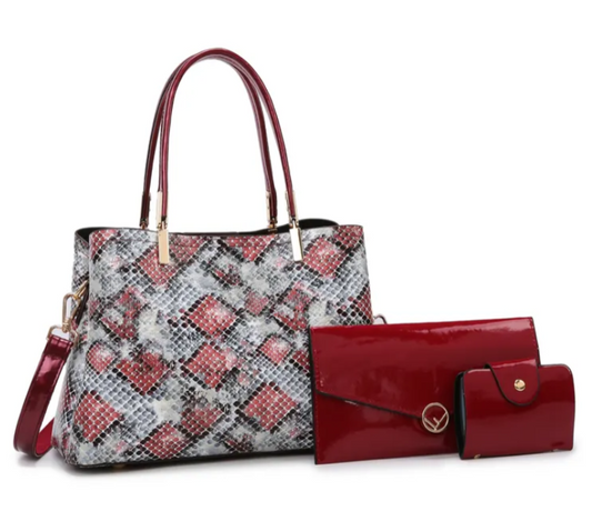 A High Quality Snakeskin Ladies' Shoulder Crossbody Messenger Bags  3-piece Set Purse Card Bag Women's Handbags MH00079