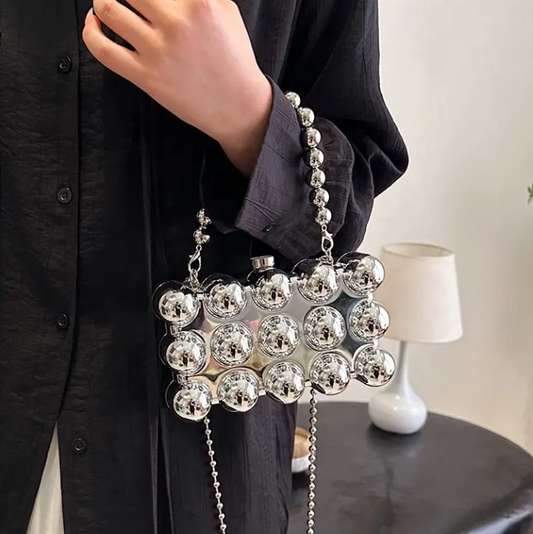 Cross Border Trend Metal Color Acrylic Eggshell Wave Shell Box Bubble Small square Bag Dinner Bag Hand-held Bag MH00031